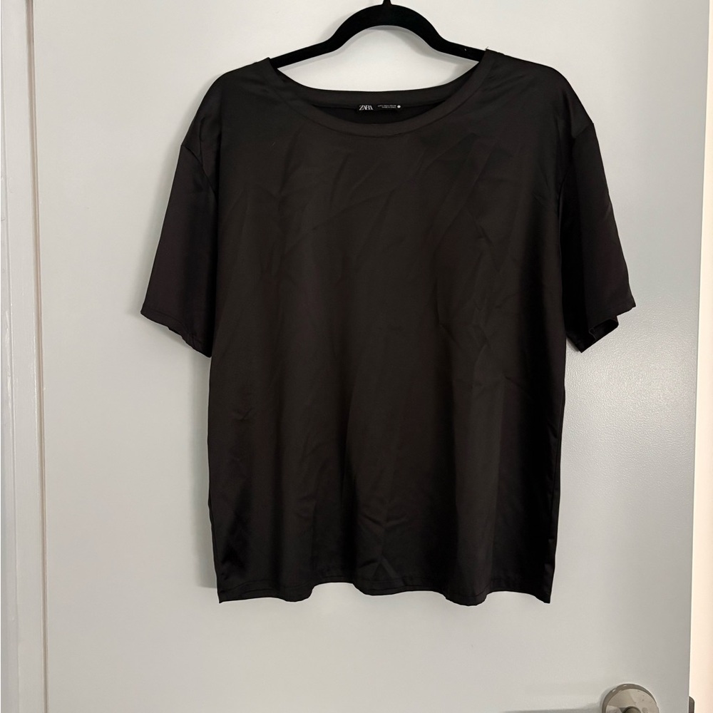 Black satin oversized tee